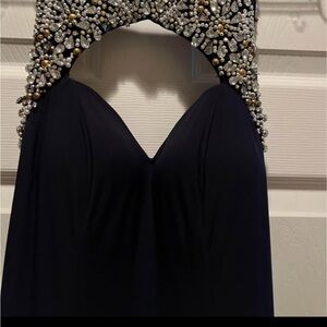 Jovani Midnight Dress with Gold and Silver Accents